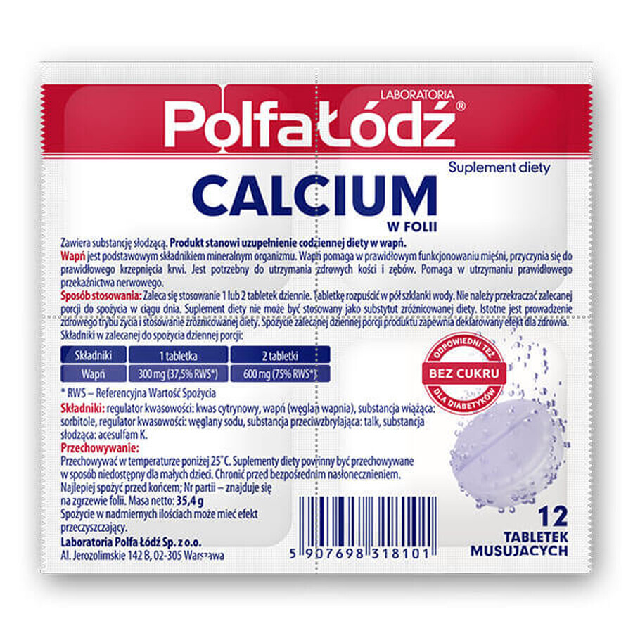 Laboratoires PolfaŁódź Calcium en feuille, 12 comprimés effervescents