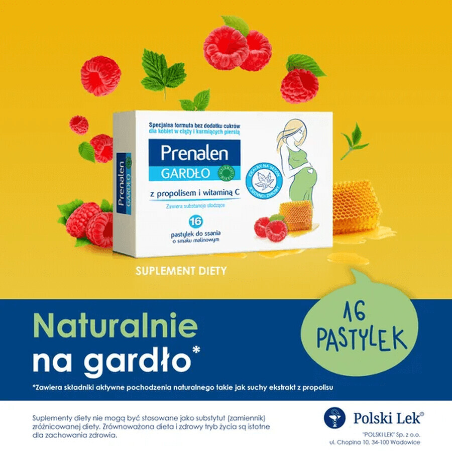 Prenalen Gardło, à la propolis et à la vitamine C, 16 pastilles