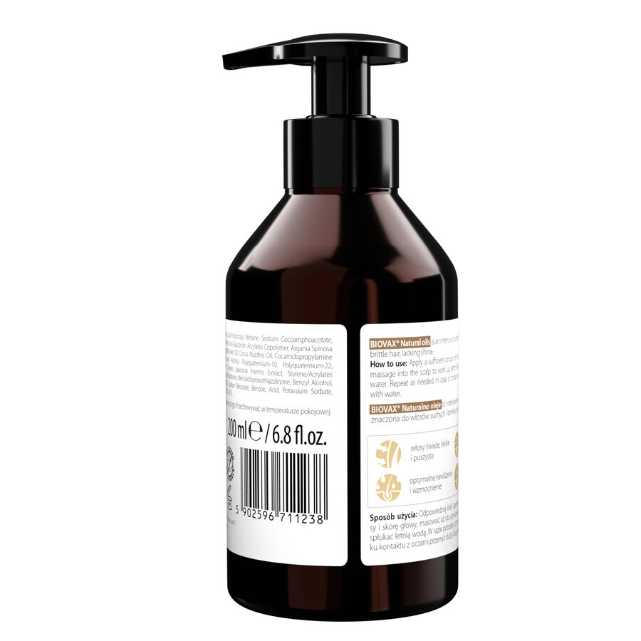 Biovax Natural Oils, shampooing capillaire régénérant intensément, argan, noix de coco, macadamia, 200 ml