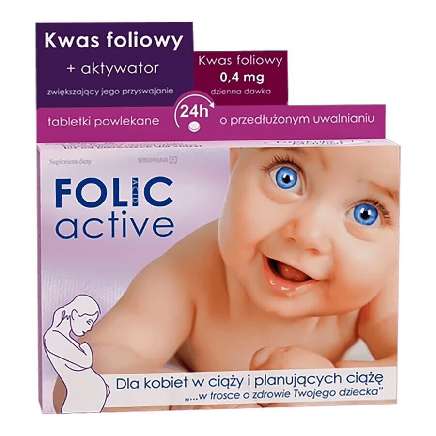 Folic Active, acide folique 400 µg, 30 comprimés enrobés à libération prolongée