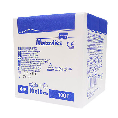 Matopat Matovlies, compresses non stériles non tissées, 4 couches, 30 g/m2, 10 cm x 10 cm, 100 pièces