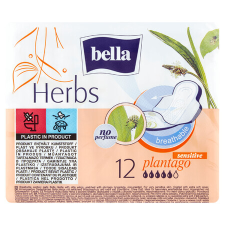 Bella Herbs, serviettes hygiéniques aux ailes de plantain, 12 pièces