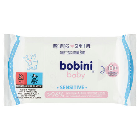 Bobini Baby Sensitive, lingettes humides pour bébés à partir de 1 jour et enfants, à l&#39;aloès et à la camomille, 60 pièces