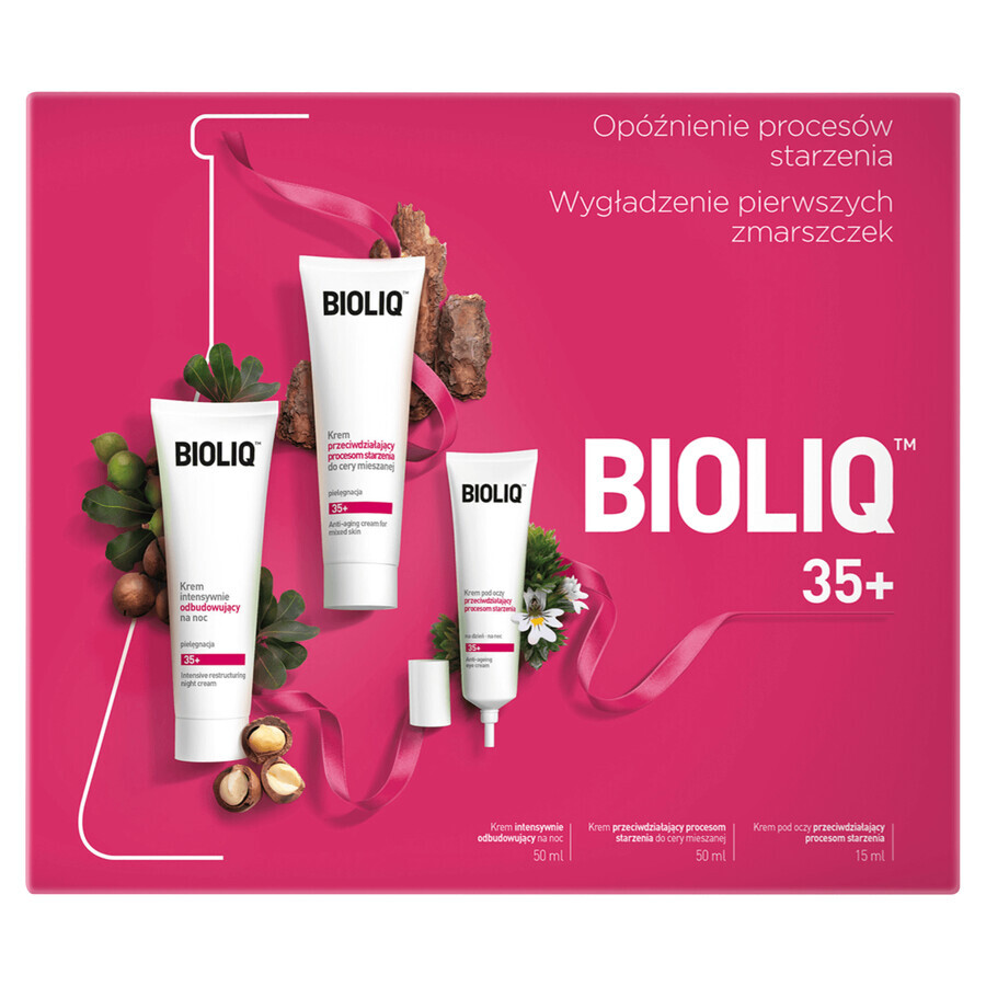 Bioliq 35+ set, crema antiedad para pieles mixtas 50 ml + crema reparadora de noche 50 ml + crema antiedad para el contorno de ojos, 15 ml