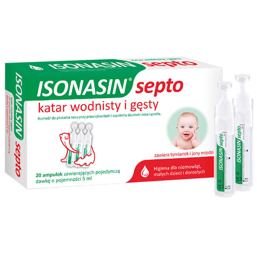 Isonasin Septo, solution de rinçage nasal, 5 ml x 20 ampoules