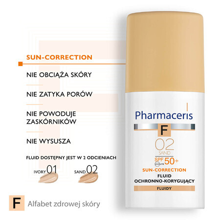 Pharmaceris F Sun-Correction, fluide protecteur et correcteur, 02 Sable, SPF 50+, 30 ml