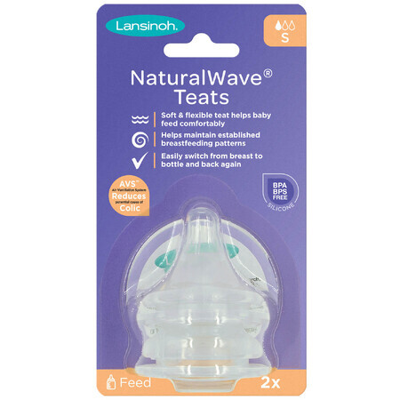 Lansinoh mOmma NaturalWave Baby Bottle Teat Silicone Slow Flow 0-3 Months 2 Pack