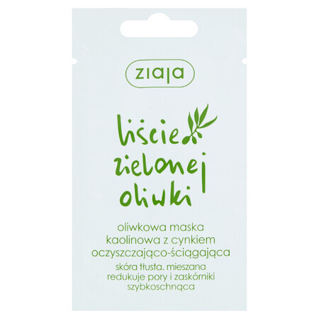 Ziaja Green Olive Leaves, masque kaolin au zinc, nettoyant et astringent, 7 ml