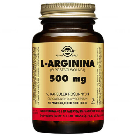 L-Arginina Solgar 500 mg - Integratore per la Salute Cardiovascolare