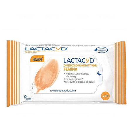 Lactacyd Femina, lingettes d&#39;hygiène intime, 15 pièces