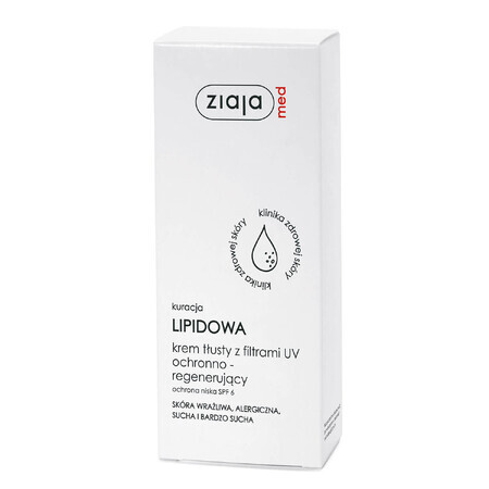 Ziaja Med Traitement lipidique, crème grasse protectrice et régénérante avec filtres UV, 50 ml