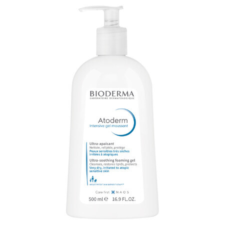 Bioderma Atoderm Intensive Gel Moussant, gel nettoyant doux, réduisant les démangeaisons cutanées, sans savon, 500 ml