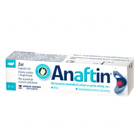 Anaftin, gel pour le traitement des lésions mineures de la cavité buccale, 8 ml