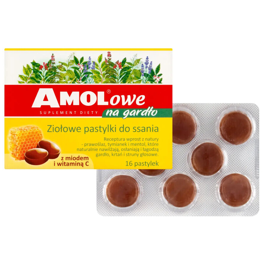 AMOLowe Throat Lozenges, Herbal Lozenges with Honey and Vitamin C, 16 Count