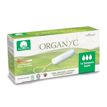 Organyc, tampons hygiéniques en coton biologique, Super, 16 pièces