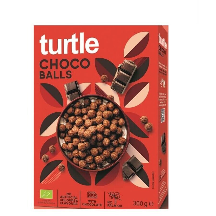 Boules de céréales écologiques croustillantes enrobées de chocolat, 300g, Turtle