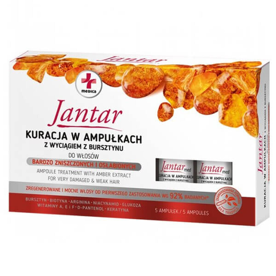 Jantar Medica, amber treatment for damaged and weakened hair, 5 ml x 5 ampoules