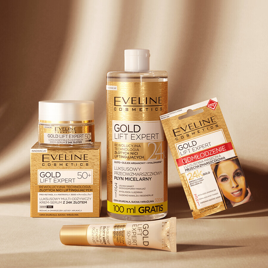 Eveline Cosmetics Gold Lift Expert 50+, lujoso suero-crema multinutritivo con oro de 24 quilates, para el día y la noche, 50 ml