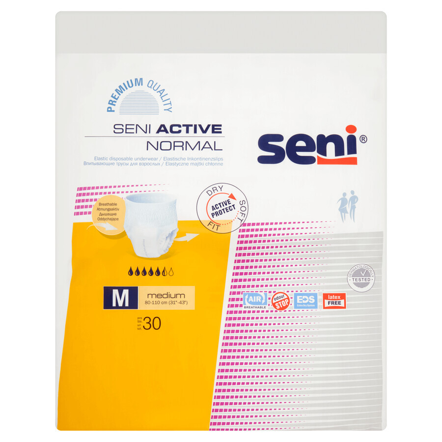 Seni Active Normal, calzoncillos absorbentes, Mediano, 80-110 cm, 30 unidades