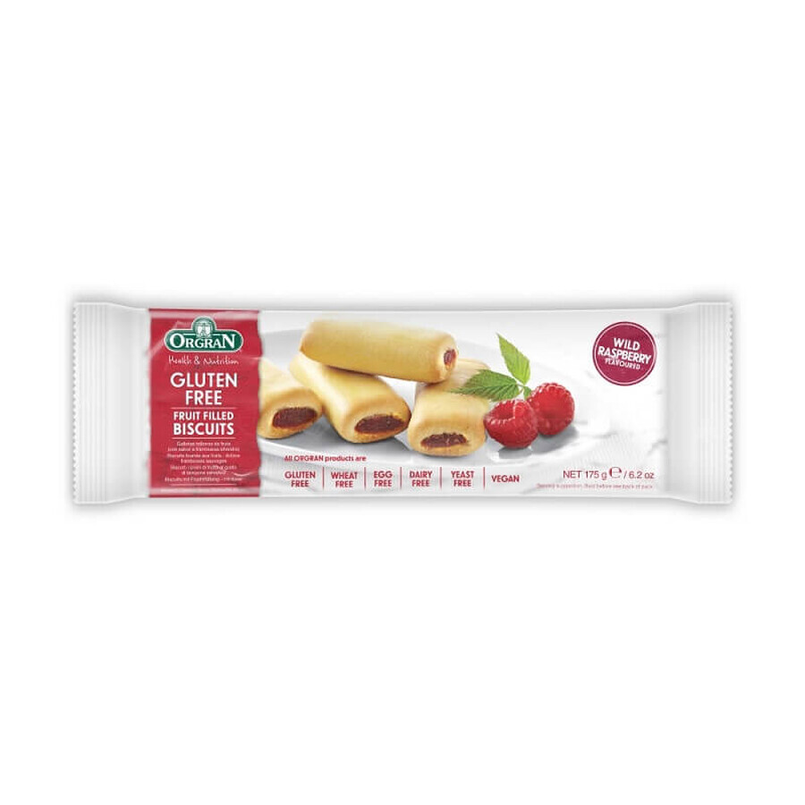 Biscotti ripieni di lamponi, 175 g, Orgran