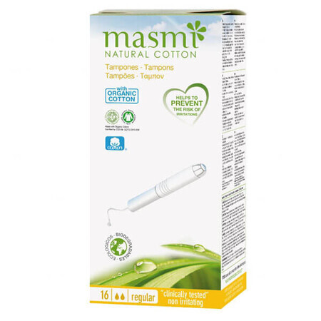 Masmi Natural Cotton, tampoane sanitare din bumbac organic, Regular, 16 bucăți