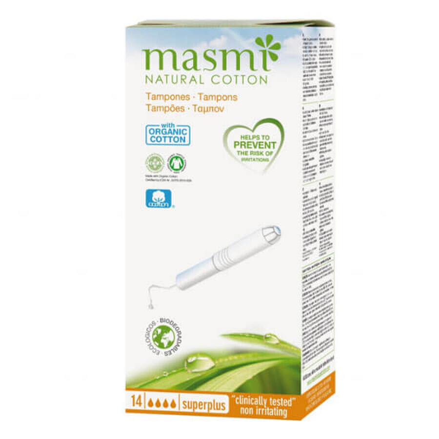 (Massimo) Tamponi in Cotone Naturale, Super Plus, con Applicatore, Confezione da 14