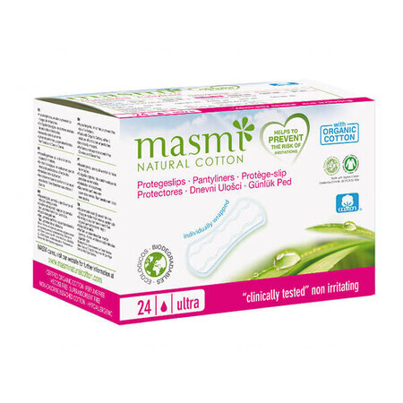 Masmi Natural Cotton, serviettes hygiéniques en coton biologique, anatomiques, 24 pièces