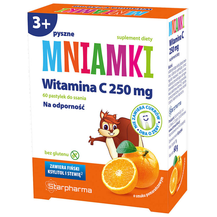 Mniamki Vitamine C 250 mg, plus de 3 ans, goût orange, 60 pastilles