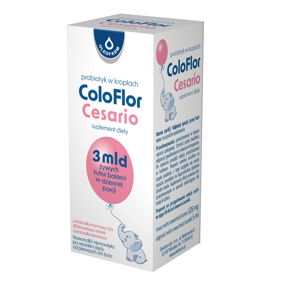 ColoFlor Cesario, picături orale pentru sugari de la naștere, după operație cezariană, 5 ml