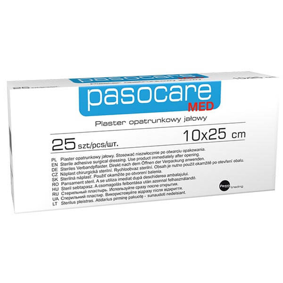 Pasocare Med, pansement plâtre, stérile, 10 cm x 25 cm, 1 pièce