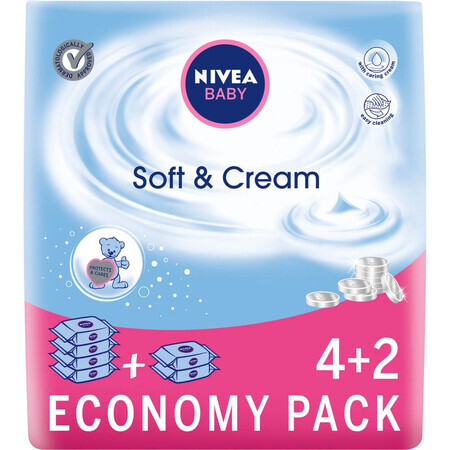 Nivea Baby Salviettine Delicate Detergenti, Confezione da 6 x 63 Pezzi