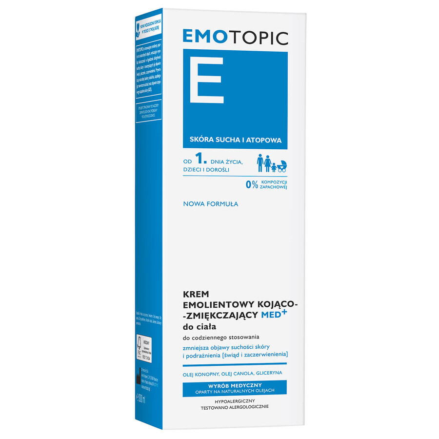 Emotopic E Med+, Cremă de corp emolientă, calmantă și emolientă, pentru adulți și copii din prima zi, 200 ml