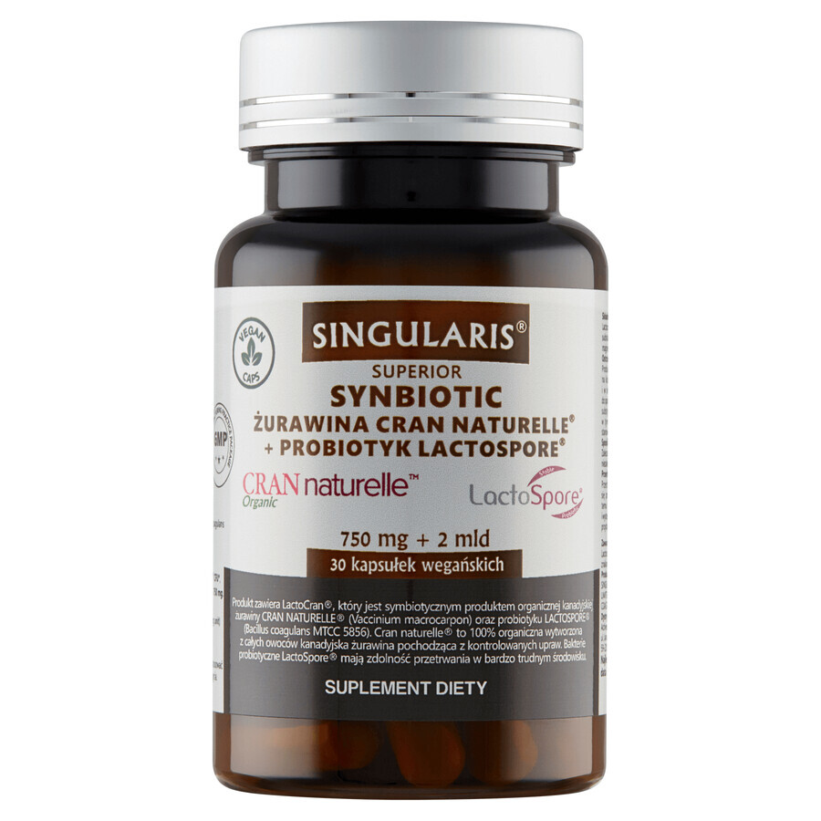 Singularis Superior, Synbiotique, Cran Naturelle cranberry + Lactospore probiotique, 30 gélules