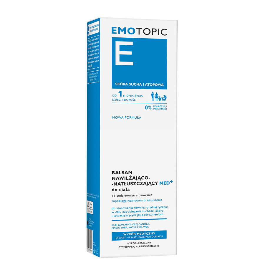 Emotopic E Med+, lait corporel hydratant et surgraissant, pour adultes et enfants dès le premier jour, peaux sèches et atopiques, 400 ml