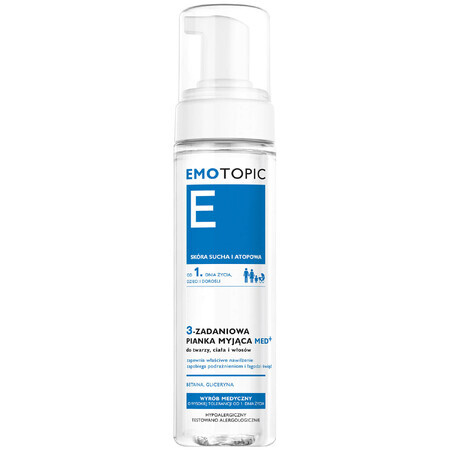 Emotopic, mousse nettoyante 3 tâches med+ pour le visage, le corps et les cheveux, 200 ml