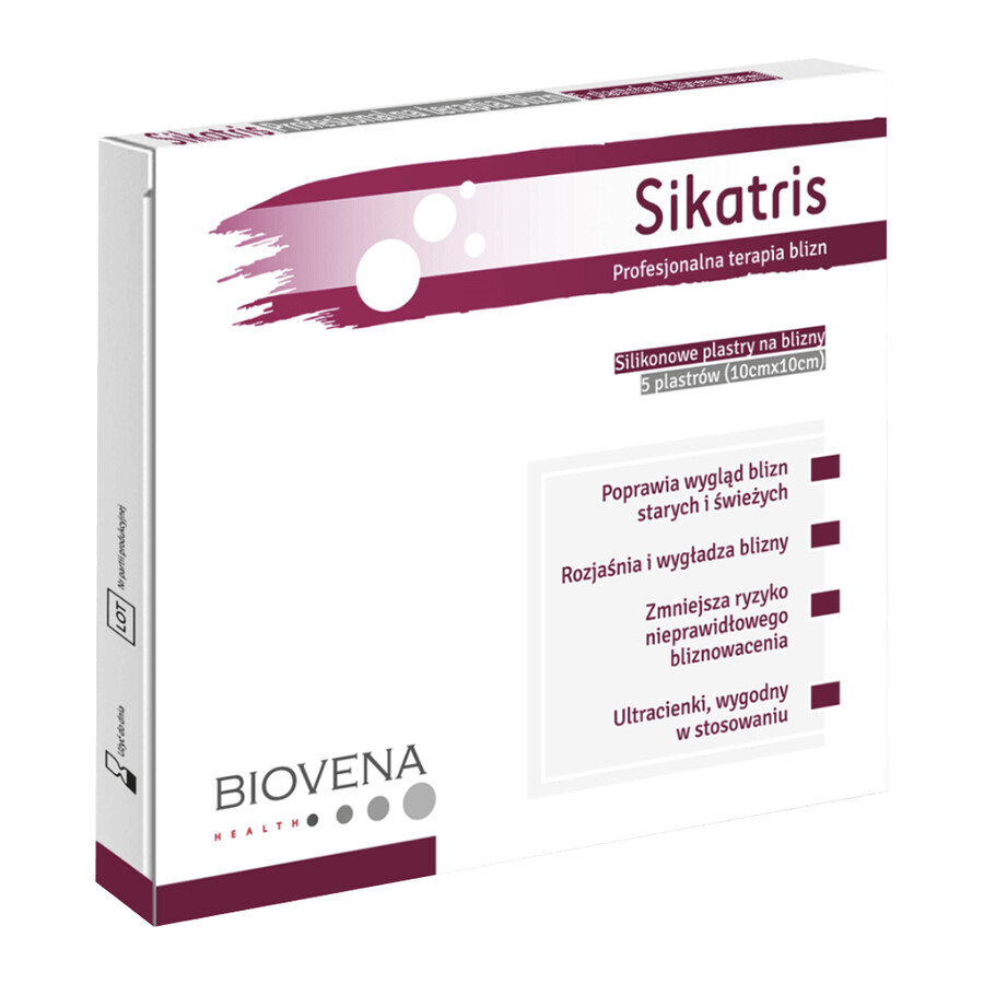 Sikatris, silicone patches for scars, 10 cm x 10 cm, 5 pieces