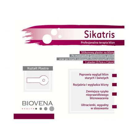 Sikatris, patch cicatriciel, silicone après mastopexie, 17 cm x 7,6 cm, 1 pièce