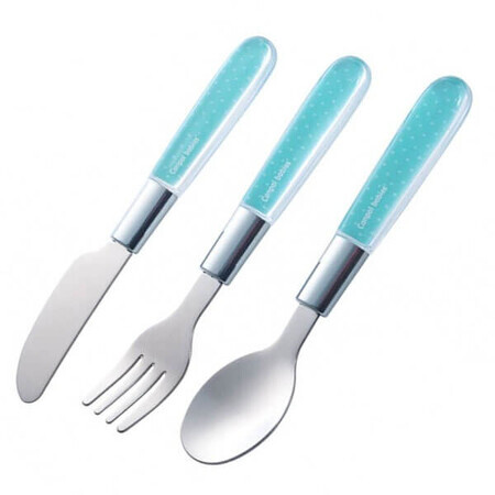 Canpol Babies, cutlery set for babies, metal, turquoise, 9/477, from 18 months