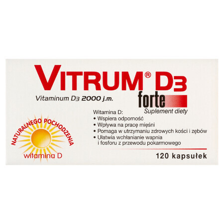 Vitamina D3 Integratore Alimentare Forte 2000UI - Confezione da 120 Capsule.