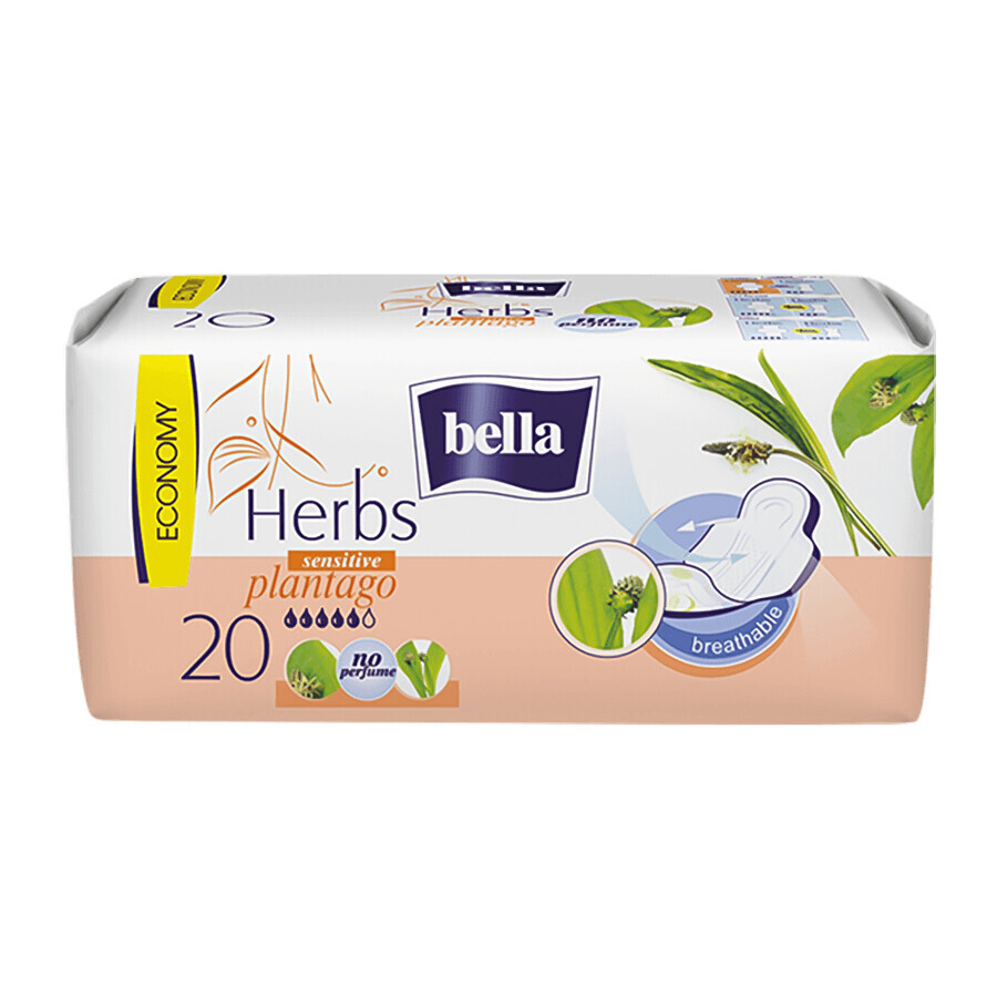 Bella Herbs, Damenbinden mit Flügeln mit Lanzette Wegerich, 20 Stück