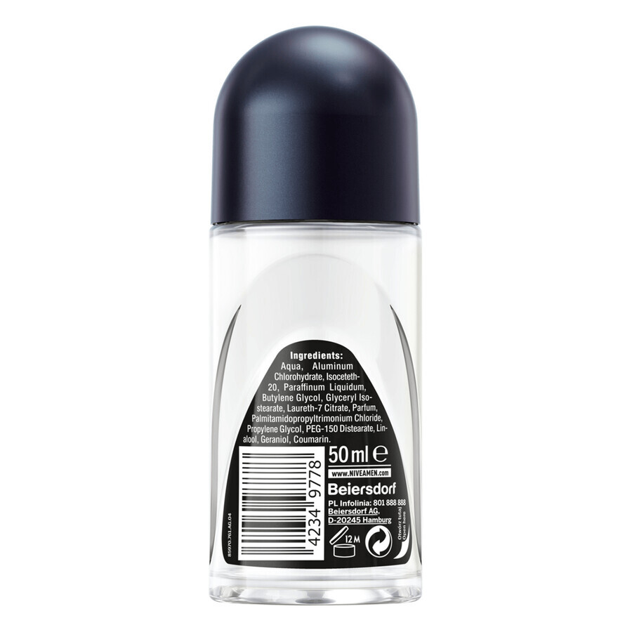 Nivea Men Black & White Invisible, roll-on anti-transpiration pour hommes, 48h, Fresh, 50 ml