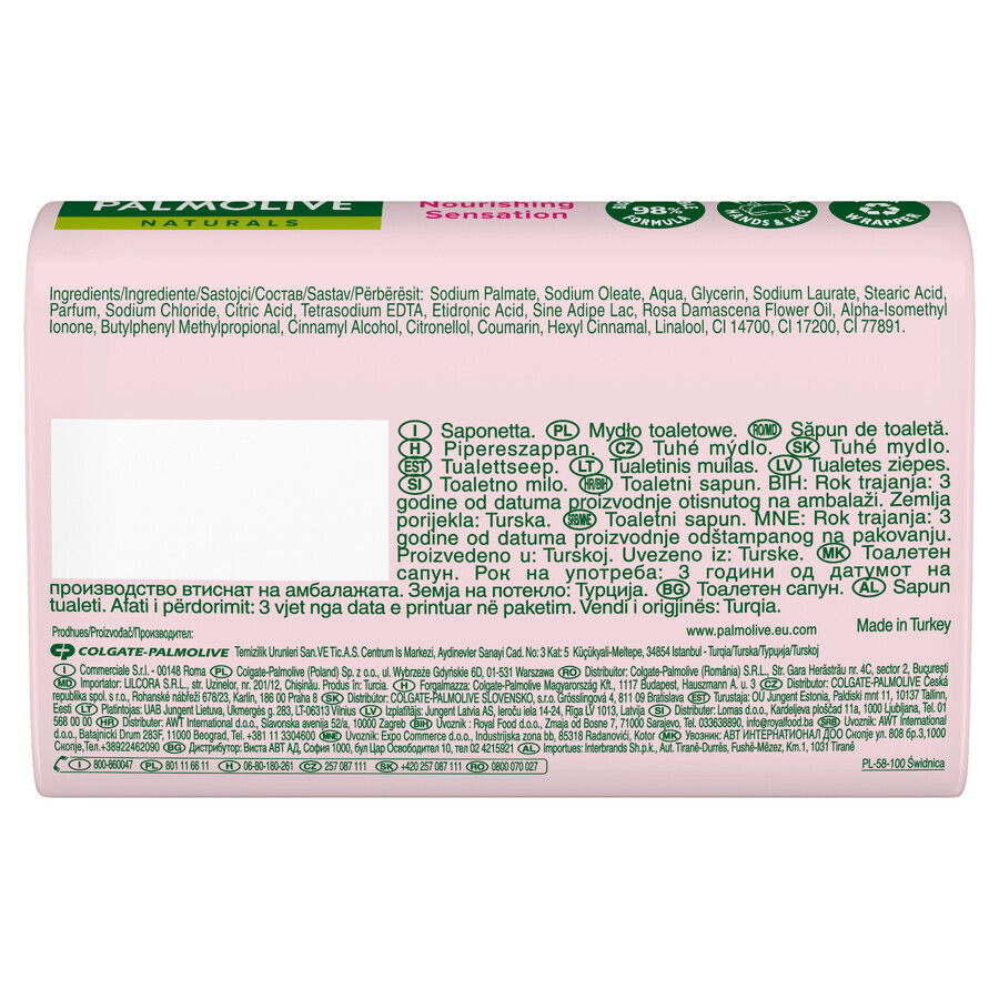 Palmolive, pain de savon, lait et pétales de rose, 90 g