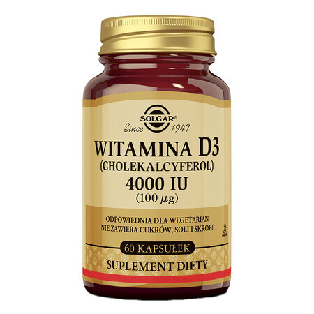 Solgar Vitamine D3 4000 IU, 60 gélules végétales