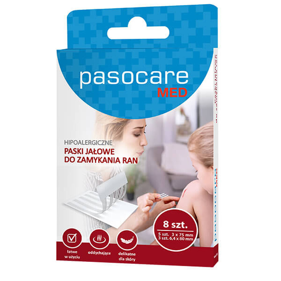 Pasocare Med, bandes de fermeture de plaies, stériles, hypoallergéniques, 8 pièces