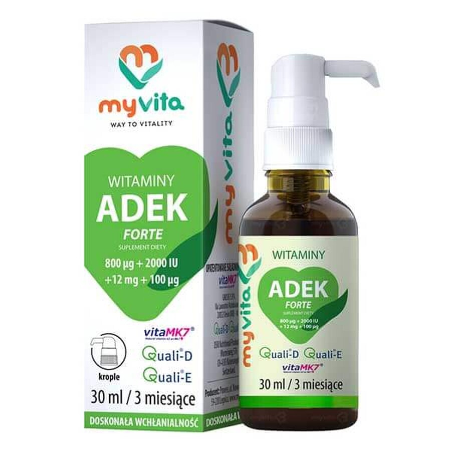 MyVita, ADEK Forte vitamines 800µg + 2000 IU + 12 mg + 100 µg, gouttes, 30 ml