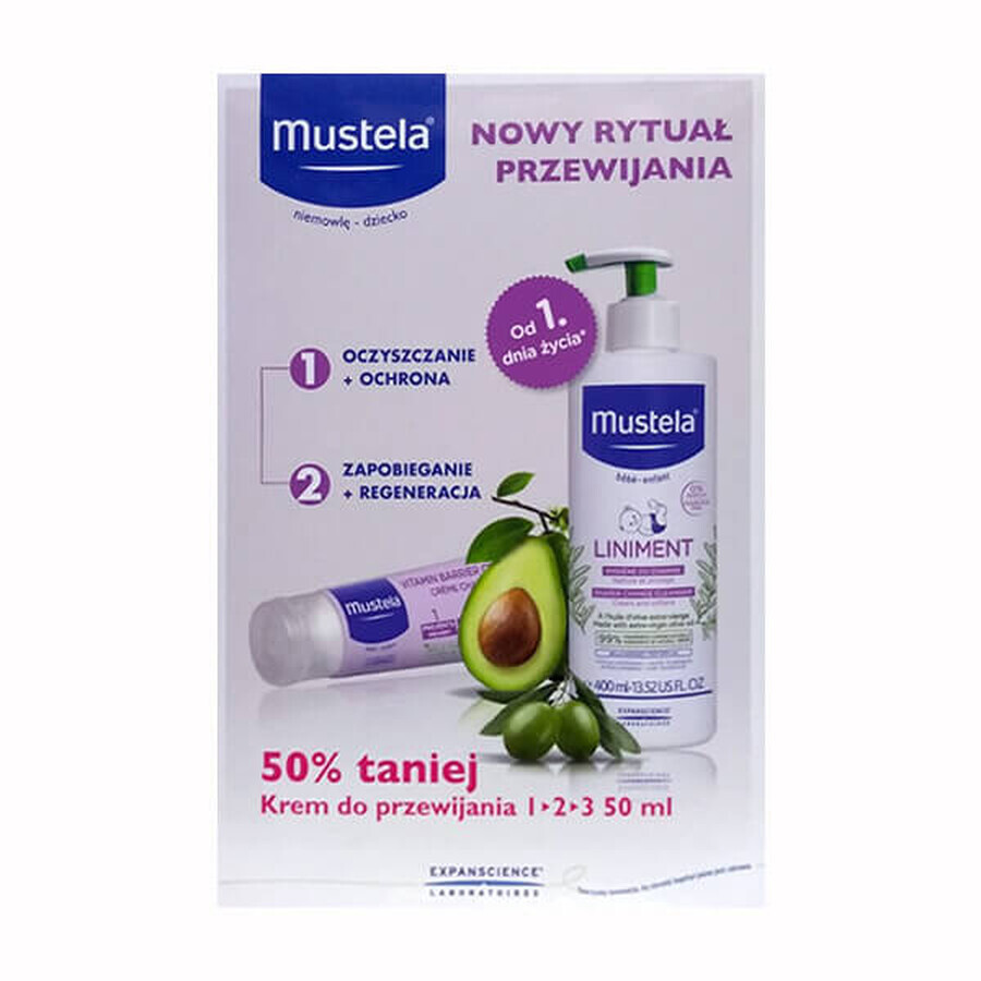 Mustela Zestaw Liniment 400 ml + Krem do przewijania 50 ml