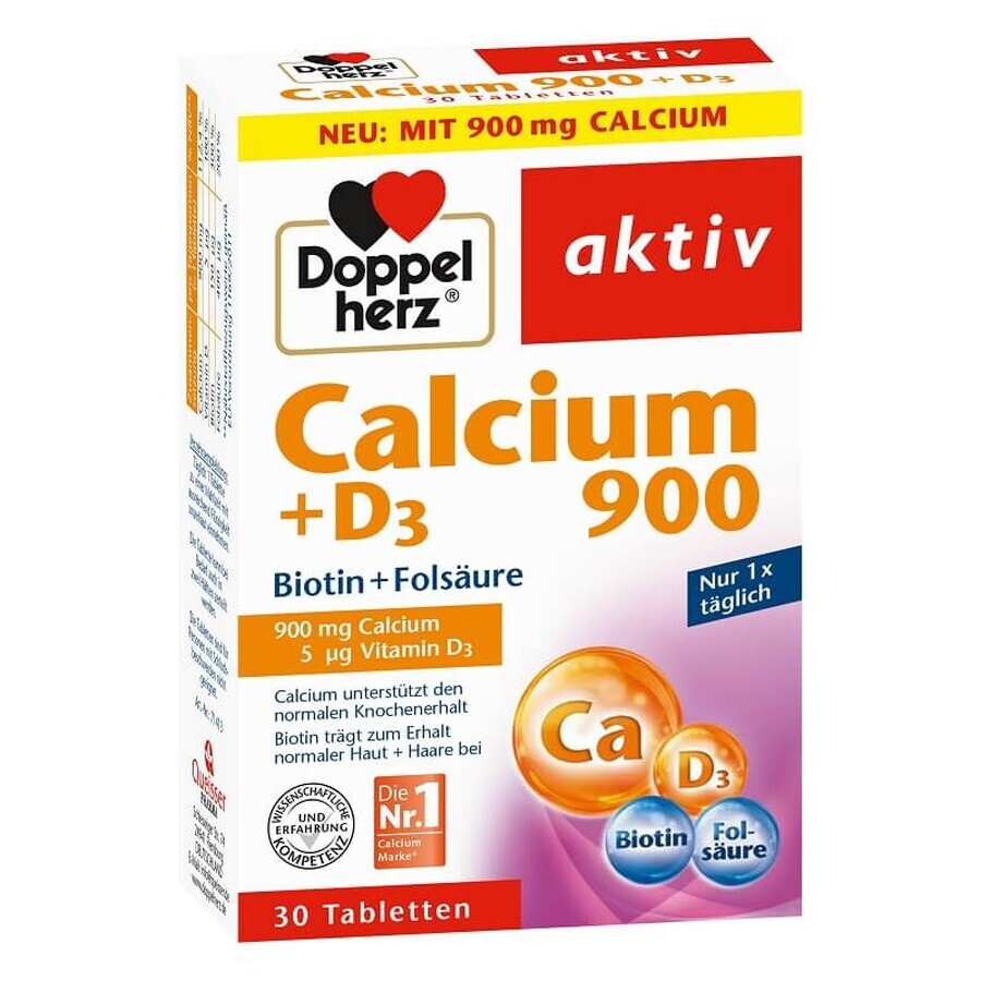Calcium 900 mg + D3 + Biotine + Acide folique, 30 comprimés, Doppelherz