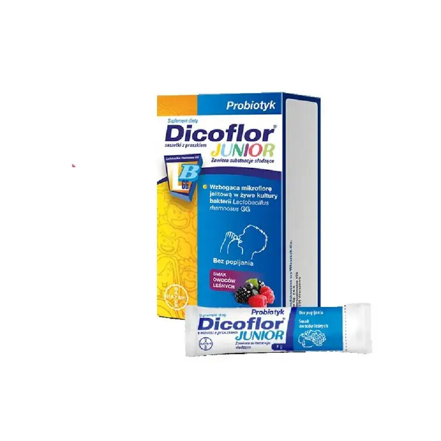 Dicoflor Junior, pour les enfants à partir de 3 ans et les adultes, goût fruits des bois, 12 sachets