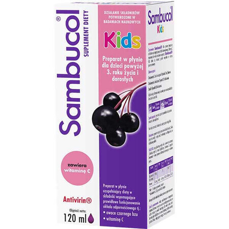 Sambucol Kids, lichid pentru copii cu vârsta peste 3 ani și adulți, 120 ml