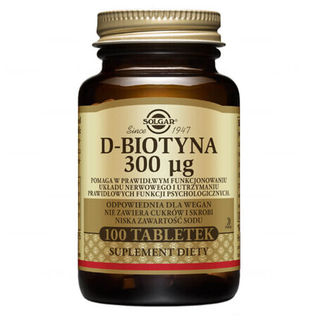 Solgar D-biotin 300 µg, 100 comprimés